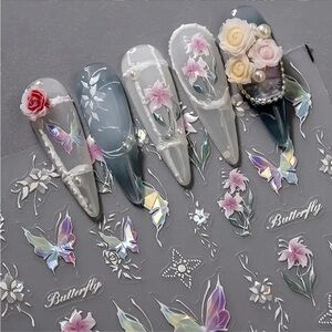 Floral Butterfly 5D Embossed Nail Art Stickers